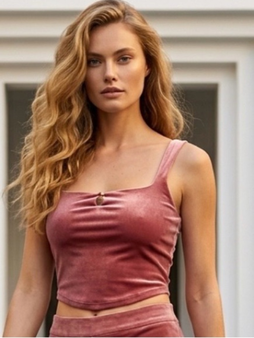 Free | Rose Velvet Square-Neck Crop Top
